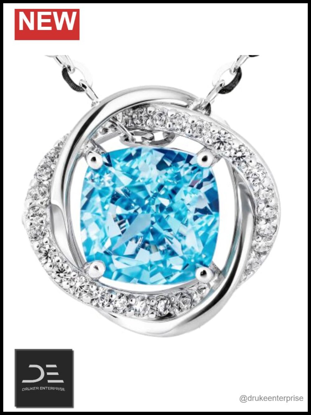 Sterling Silver Möbius Heart Pendant Necklace CZ September Birthstone